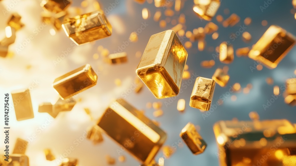 Gold Bars Falling From Sky Financial Success Wealth Concept Gold Bars Falling From Sky Financial Success Wealth Concept