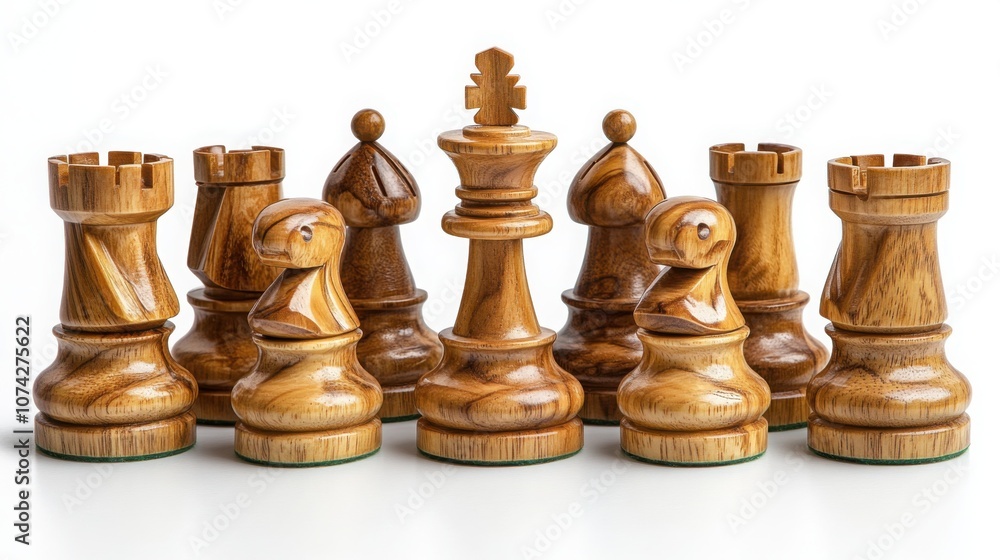 Intricately Crafted Wooden Chess Set Perfect for Home Decor and Game Lovers with Close-Up Detail on White Background Intricately Crafted Wooden Chess Set Perfect for Home Decor and Game Lovers with Close-Up Detail on White Background