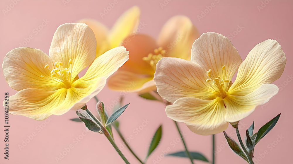Beautiful yellow flowers with delicate petals against a soft pink background, adding a touch of elegance and freshness. Beautiful yellow flowers with delicate petals against a soft pink background, adding a touch of elegance and freshness.
