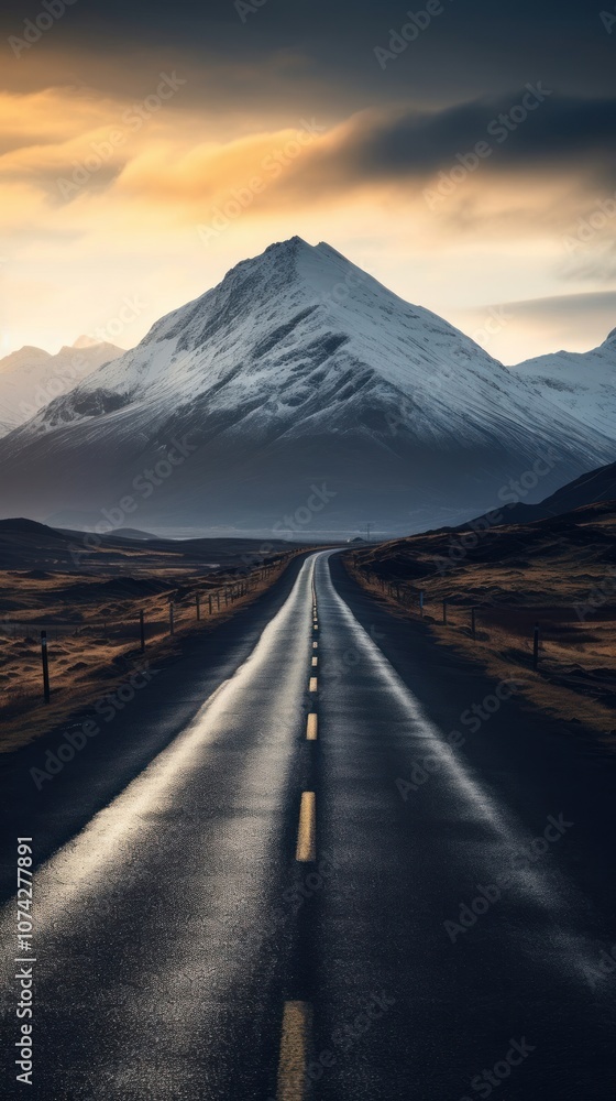 Fototapeta premium Highland road to mountain outdoors horizon highway.