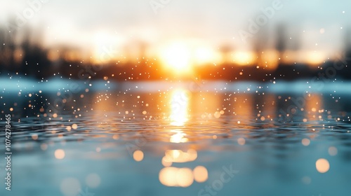 Tranquil Sunset Reflection in Water with Sparkling Bokeh