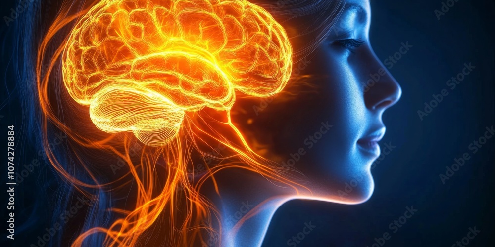 Closeup woman  face upper body appears Neuroblastoma The Brain Tumor