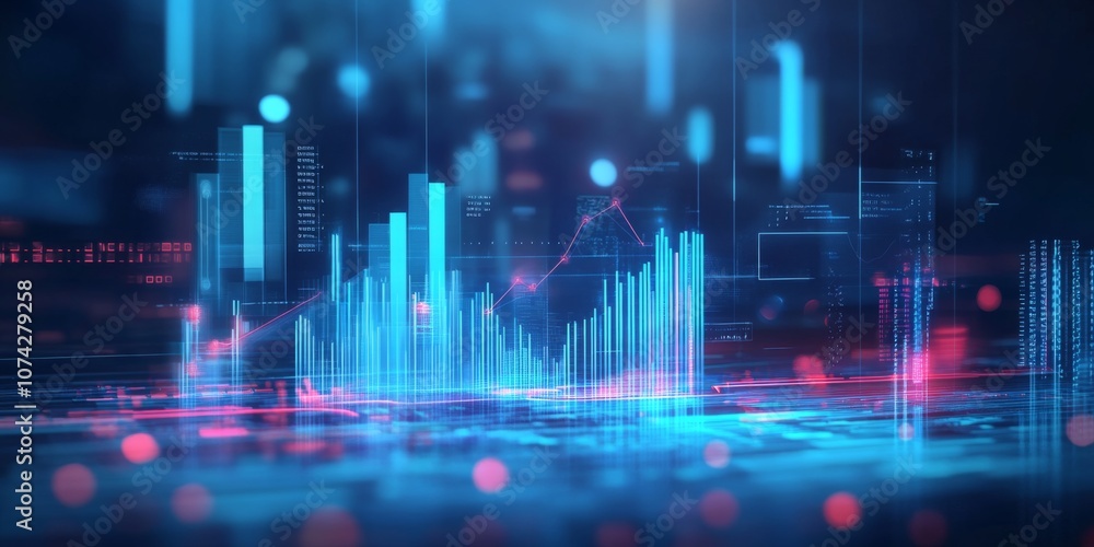 Digital illustration cityscape night background dark blue futuristic Financial Data Chart Digital illustration cityscape night background dark blue futuristic Financial Data Chart