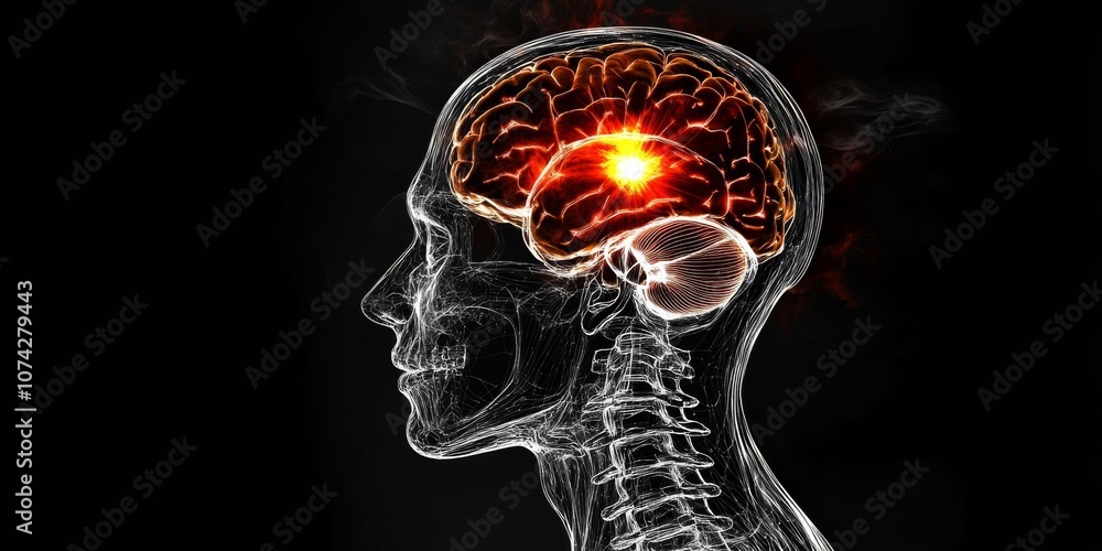 Digital illustration human skull neck shown from side Primary CNS Lymphoma Digital illustration human skull neck shown from side Primary CNS Lymphoma