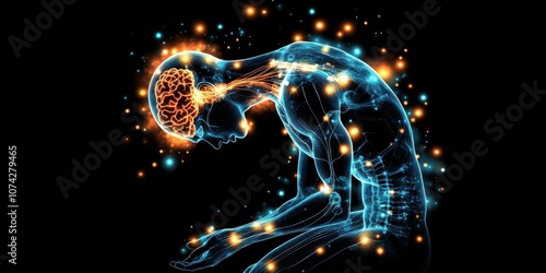 Digital illustration human figure dark background appears to Central Pain Syndrome