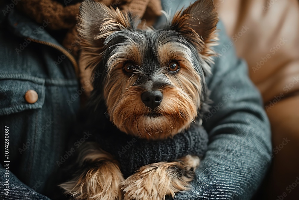 Yorkshire Terrier Puppy Wearing Soft Blue Sweater Yorkshire Terrier Puppy Wearing Soft Blue Sweater