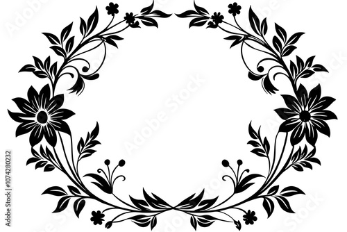 A vector drawing represents floral frame design vector art illustration