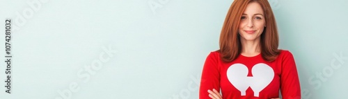 Smiling Female Doctor Wearing Heart-Printed Shirt Promoting Preventive Kidney Care and Health Awareness in a Bright, Cheerful Environment photo