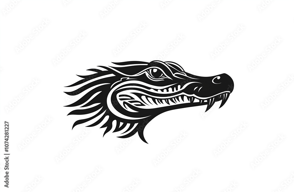 Fototapeta premium Simple logo of an alligator head, black on a white background