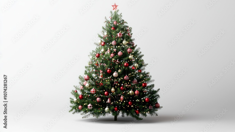Decorated christmas tree with ornaments and lights, PNG style, transparent background for festive holiday designs Decorated christmas tree with ornaments and lights, PNG style, transparent background for festive holiday designs