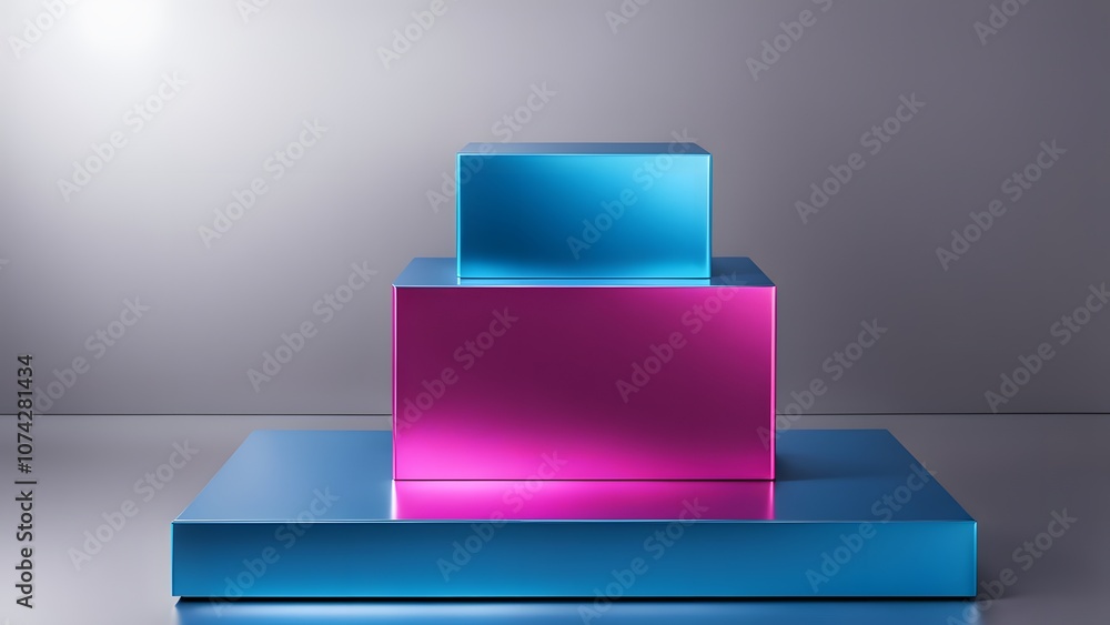 A podium with a liquid metal effect featuring reflective surfaces in vibrant colors, AI Generated