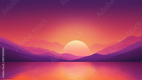 Sunset Over Mountains and Lake with Reflection