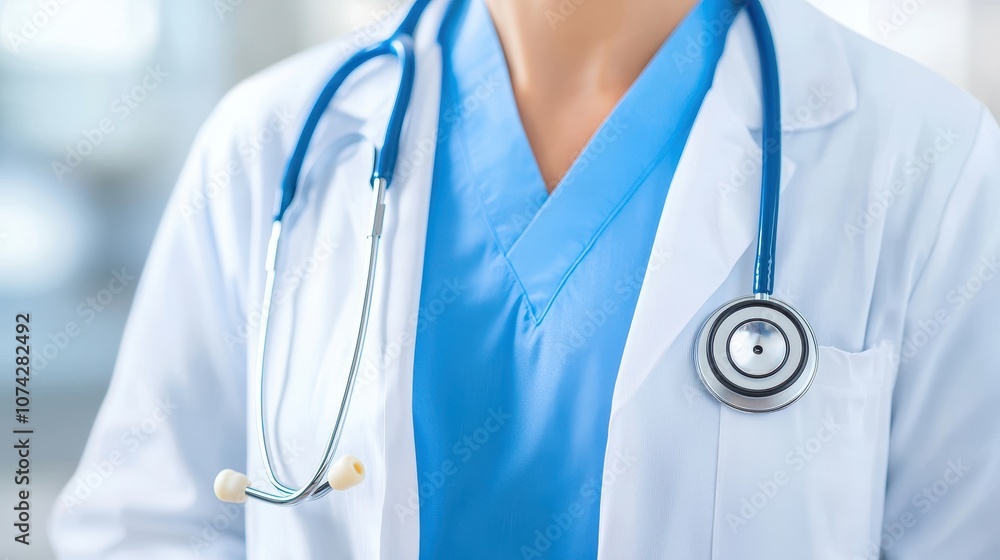 A healthcare professional in a blue scrub with a stethoscope around their neck, symbolizing medical care and professionalism in a clinical environment. A healthcare professional in a blue scrub with a stethoscope around their neck, symbolizing medical care and professionalism in a clinical environment.