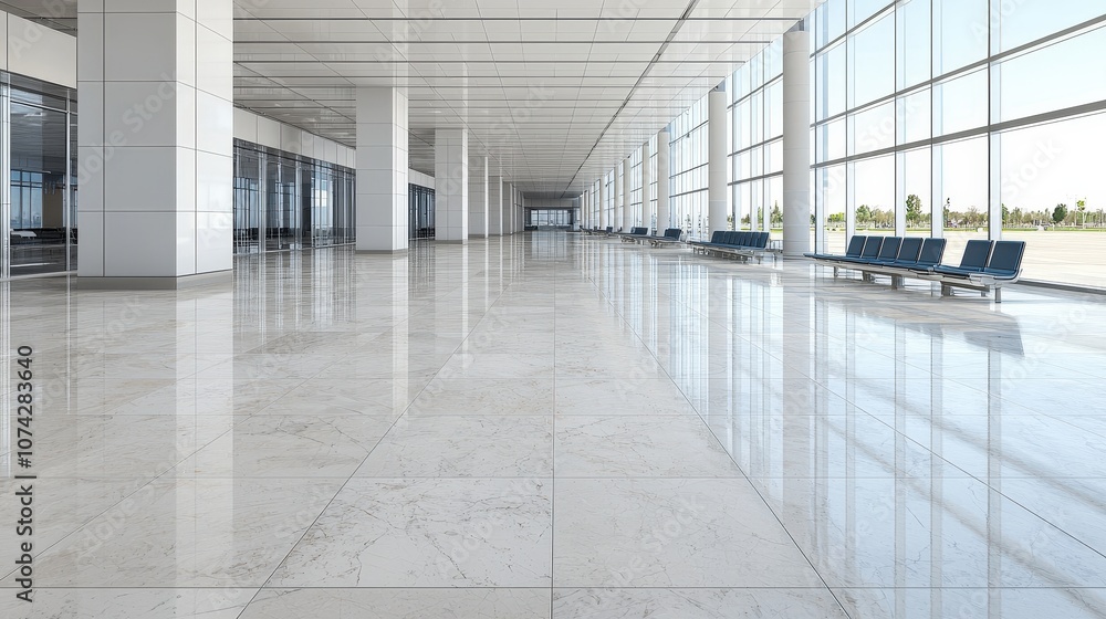 Obraz premium Modern Airport Terminal Interior Design with Polished Marble Floor and Large Windows