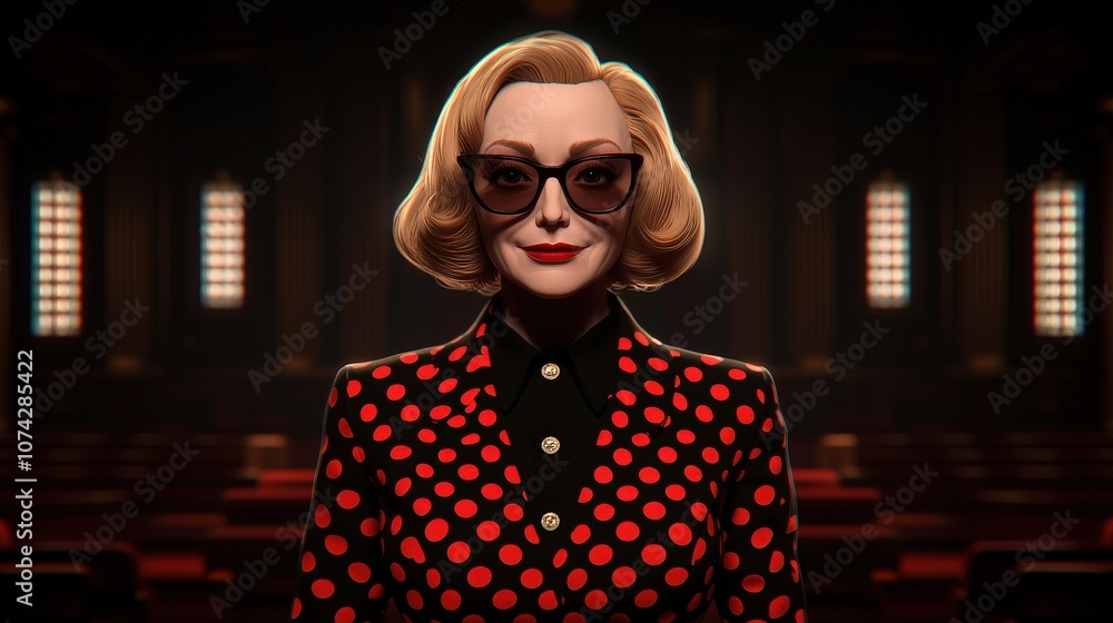 Smiling Senior Woman in Polka Dot Blouse and Glasses 3D Illustration Smiling Senior Woman in Polka Dot Blouse and Glasses 3D Illustration