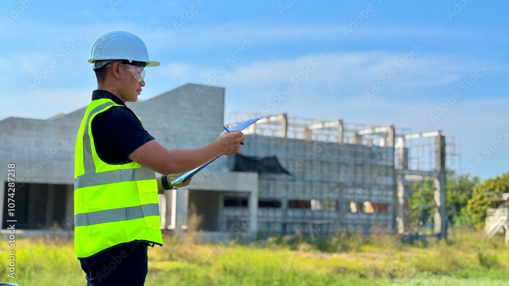 Expert engineer is planning to seriously inspect the structure and safety of the building. Expert engineer is planning to seriously inspect the structure and safety of the building.