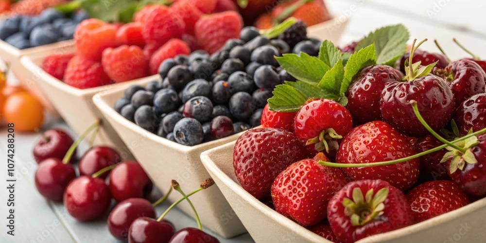 Closeup view of vibrant fruits like berries and cherries p in the low GI section showcasing their fresh colors and textures. Closeup view of vibrant fruits like berries and cherries p in the low GI section showcasing their fresh colors and textures.