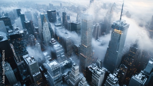 A Foggy Aerial View of a Cityscape with Skyscrapers photo