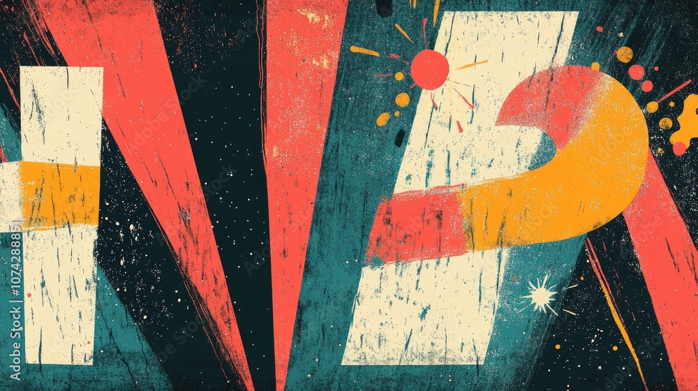 Naklejka premium Retro illustration of a festive card featuring a bold number design on a cheerful background