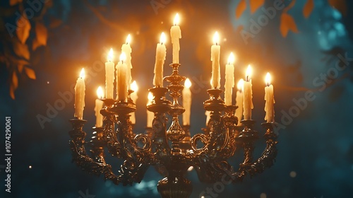 Ornate Candelabra with Lit Candles in a Dark Setting