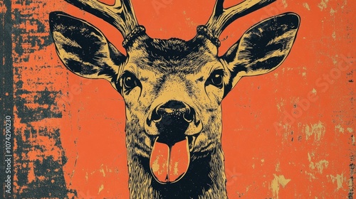 Wallpaper Mural Close up illustration of a deer with its tongue sticking out Torontodigital.ca
