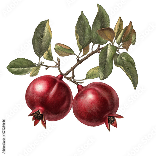 Vintage Botanical Illustration of Pomegranate Isolated on Transparent Background, Detailed and Classic Style