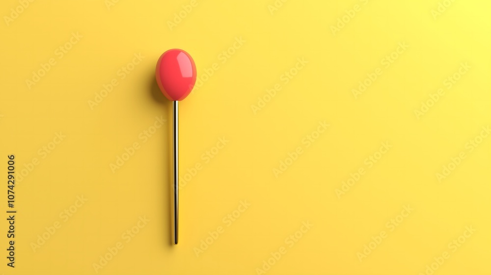 red metallic location pin on yellow background for travel highlight red metallic location pin on yellow background for travel highlight
