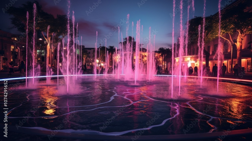Illuminated Fountain in City Center Illuminated Fountain in City Center