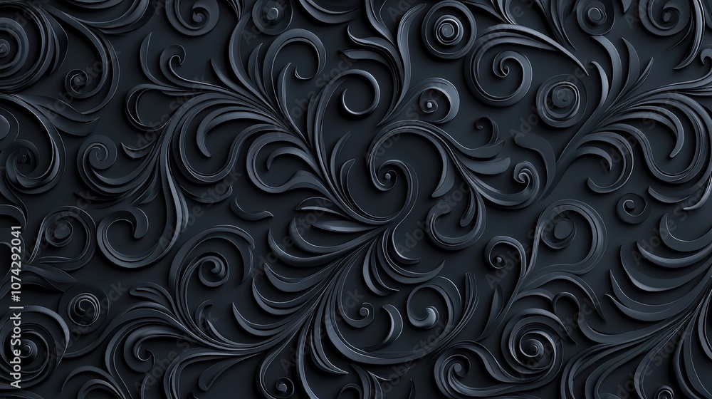 Abstract Black Swirling Floral Pattern Background Abstract Black Swirling Floral Pattern Background