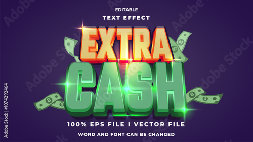 editable 3d extra cash bold text effect.typhography logo