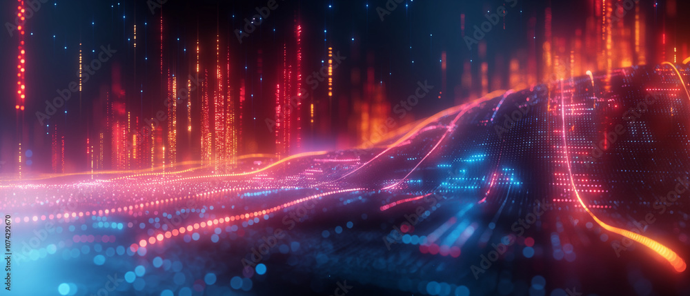 Obraz premium Abstract Digital Landscape with Red and Blue Lights