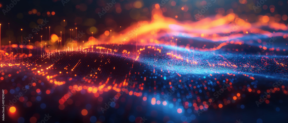 Obraz premium Abstract Digital Landscape with Glowing Lights