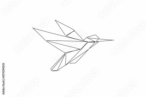 Single continuous line drawing of beauty funny origami paper form flying hummingbird. Traditional Japanese paper craft folding concept. Train fine motor skill for kids. National Bird Day