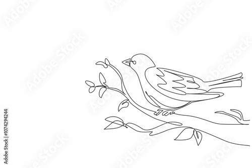 Single line drawing of cute beauty bird perched at lush tree branch and chirped beautiful tone. National Bird Day. Annual international celebration event. Vector illustration graphic art design