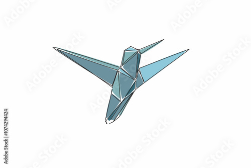 National Bird Day. One single line drawing of cute creative hummingbird origami paper. DIY, do it yourself concept. Adorable colibri bird paper craft for kids. Vector illustration graphic art design