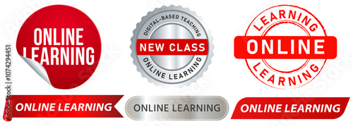 Online leaning study distance teaching lecture school university class website academy virtual meeting stamp colorful badge emblem sticker label seal design icon set collection