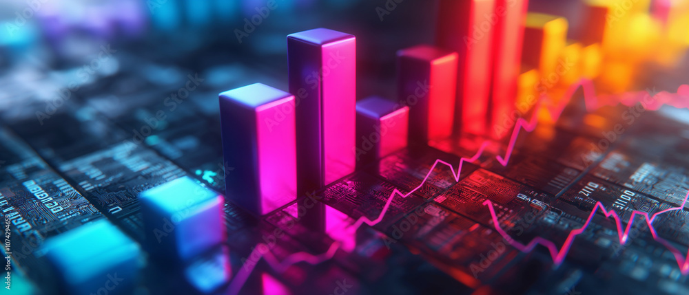 Neon Bar Chart Data Growth Technology Innovation Neon Bar Chart Data Growth Technology Innovation