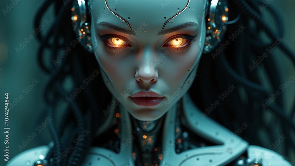 hyper-realistic a stunning AI robot woman with an ethereal beauty that blends mystic elements and dark fantasy hyper-realistic a stunning AI robot woman with an ethereal beauty that blends mystic elements and dark fantasy