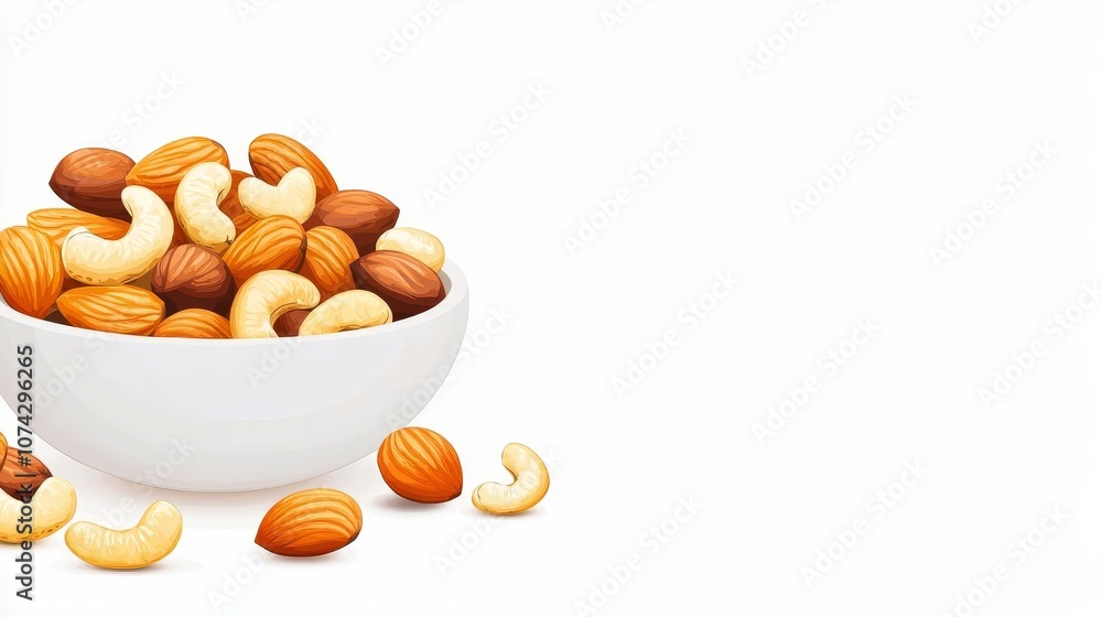 A vibrant bowl filled with a mix of almonds, cashews, and other nuts, perfect for healthy snacking and culinary delights. A vibrant bowl filled with a mix of almonds, cashews, and other nuts, perfect for healthy snacking and culinary delights.
