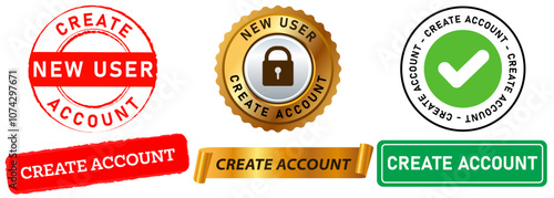 Create account personal private user new internet registration login stamp colorful badge emblem label seal element design icon set collection