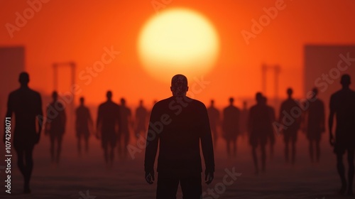 Silhouettes of People Walking Towards Sunset Hope Future Journey New Beginnings