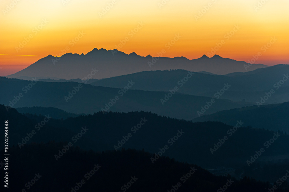 Tatry widok z Malnika muszyna, Zachód słońca Tatry widok z Malnika muszyna, Zachód słońca