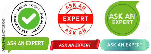 Ask an expert stamp consultation asking professional suggestion client colorful badge emblem sticker label seal icons sign design collection