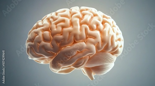 A glowing human brain against a soft gray background photo