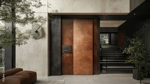 Modern Home Interior Design with Copper Door