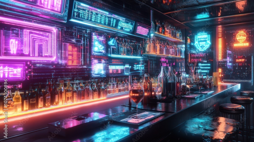 Neon Bar in Futuristic Cyberpunk City Neon Bar in Futuristic Cyberpunk City