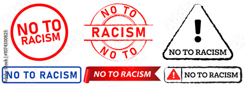 No to racism anti intolerance tolerance stamp colorful badge sticker label banner race religion gender black live matter justice design icon set collection