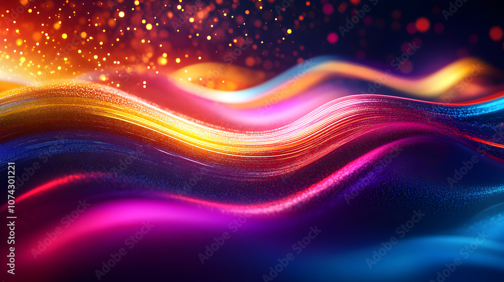 Fototapeta premium Vibrant waves of color with glowing lights create mesmerizing effect