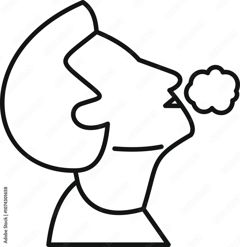 Profile of a man exhaling a cloud of smoke, representing smoking or vaping, symbolizing addiction and unhealthy habits Profile of a man exhaling a cloud of smoke, representing smoking or vaping, symbolizing addiction and unhealthy habits