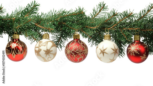 Christmas red decorations isolated on white background